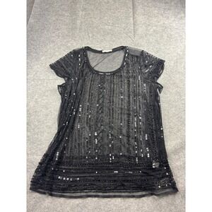 C&B Est. '62 Women 1X Black‎ Sheer Sequin Beaded Blouse Whimsygoth Maximalist